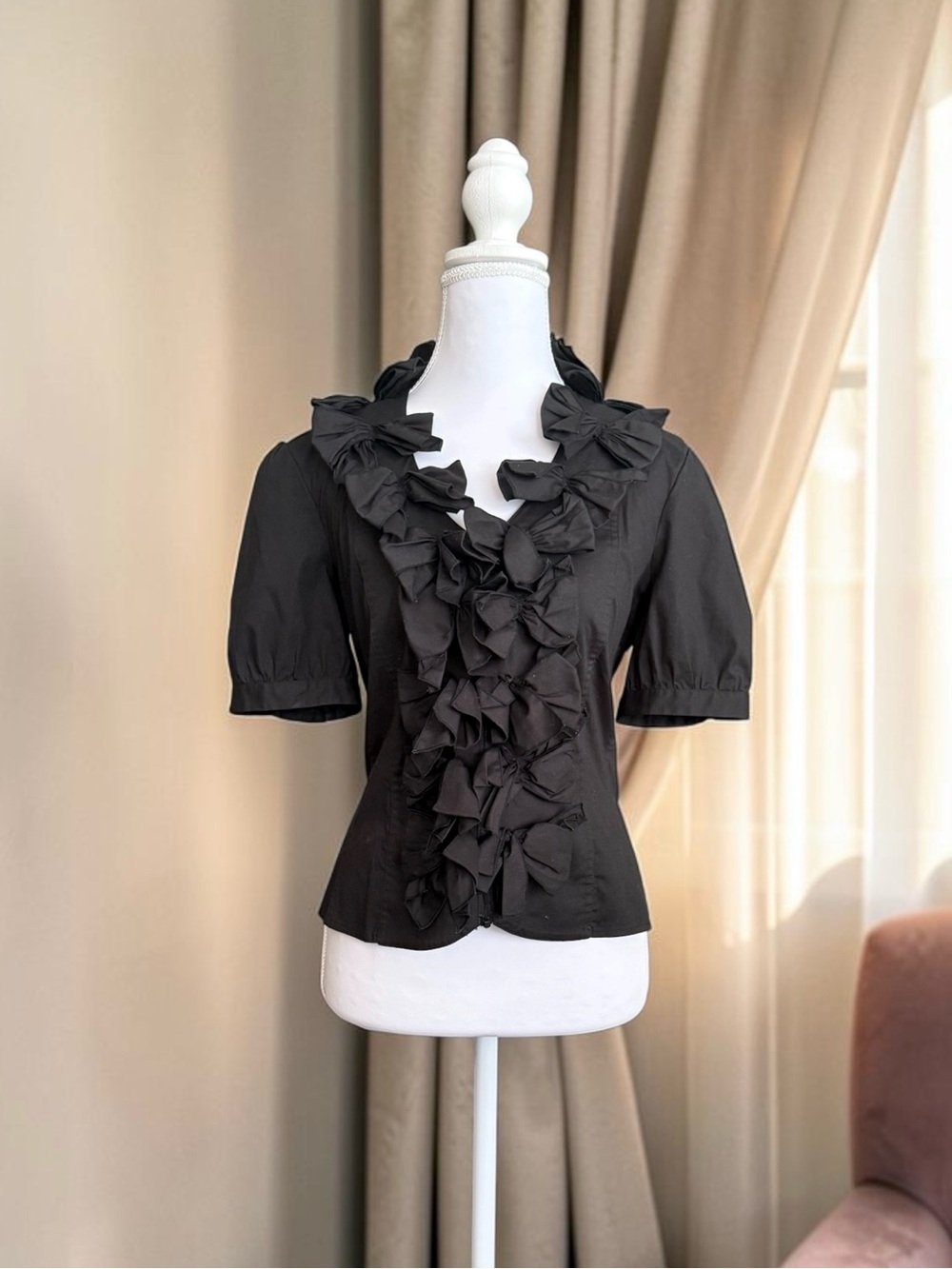 Nygard Y2K Top Blouse Black Bows Corset Lace Up Back S Small M Medium 6